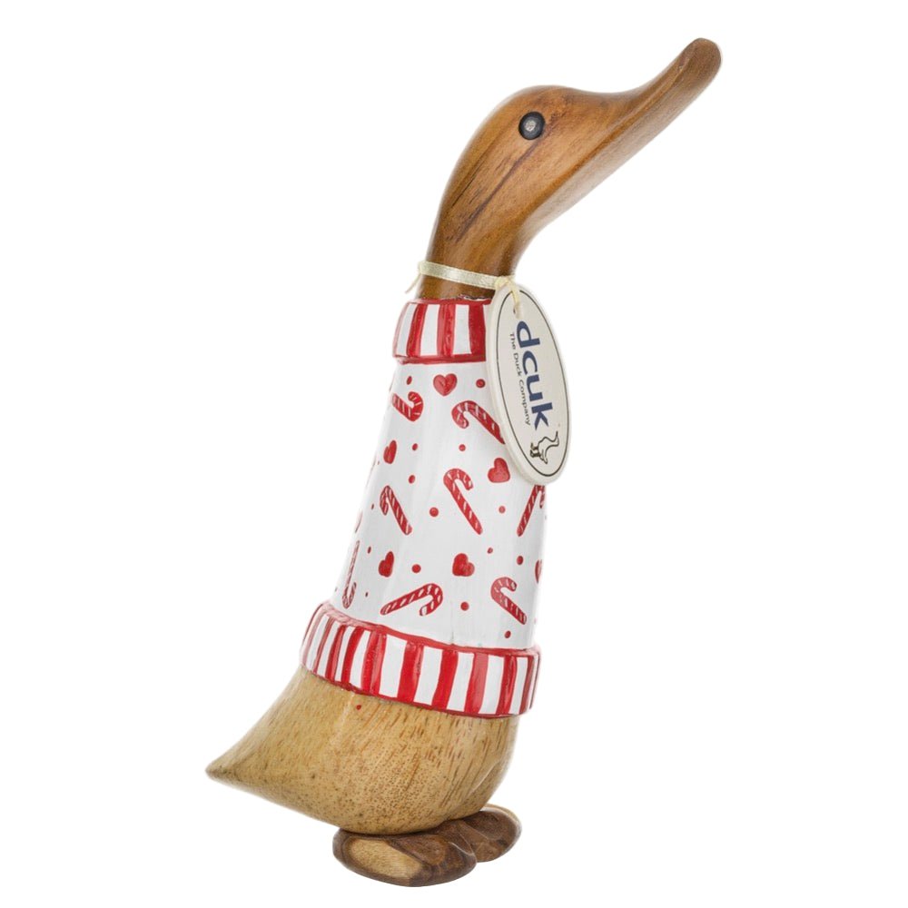 Candy Cane Duckling in Red & White Jumper1 - Duck Barn Interiors