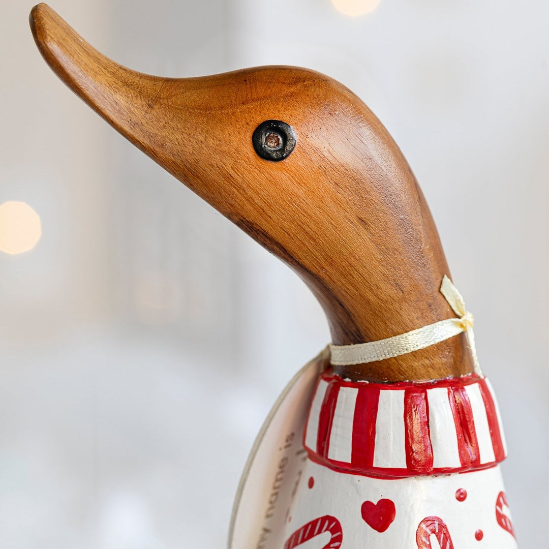 Candy Cane Duckling in Red & White Jumper4 - Duck Barn Interiors