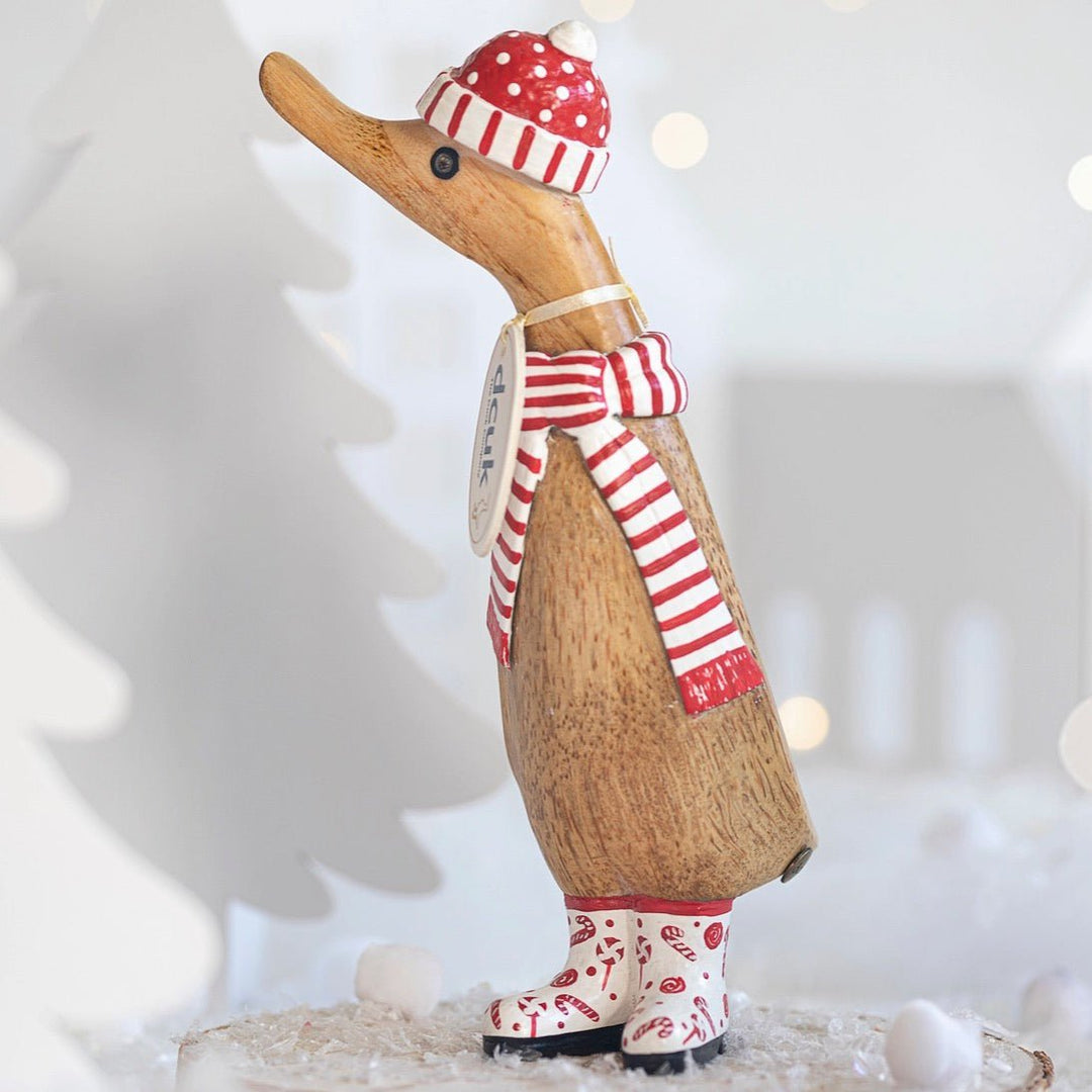 Candy Cane Duckling in Red & White Scarf2 - Duck Barn Interiors