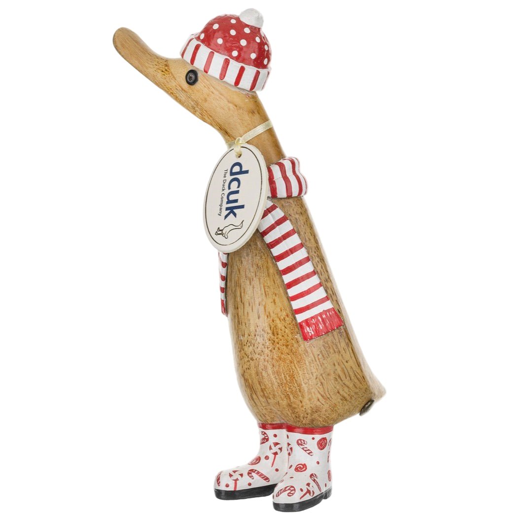 Candy Cane Duckling in Red & White Scarf1 - Duck Barn Interiors