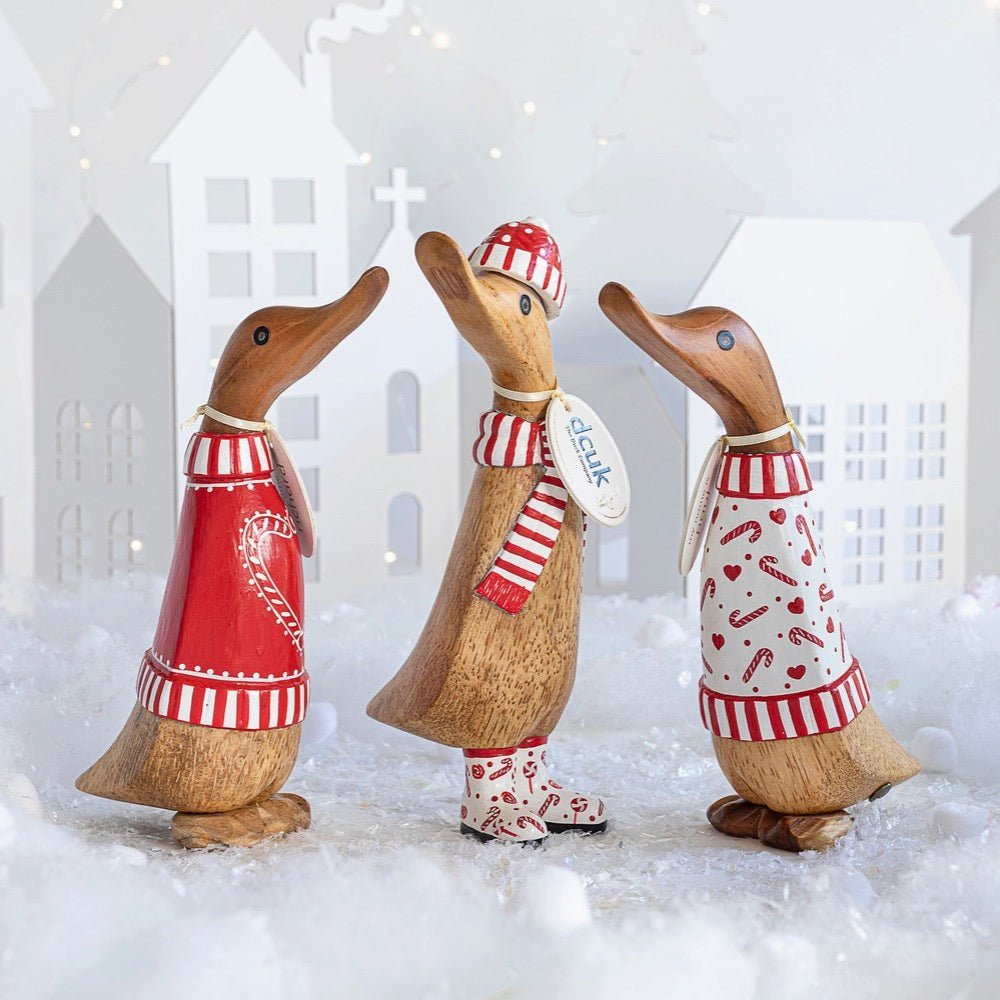 Candy Cane Duckling in Red & White Scarf3 - Duck Barn Interiors
