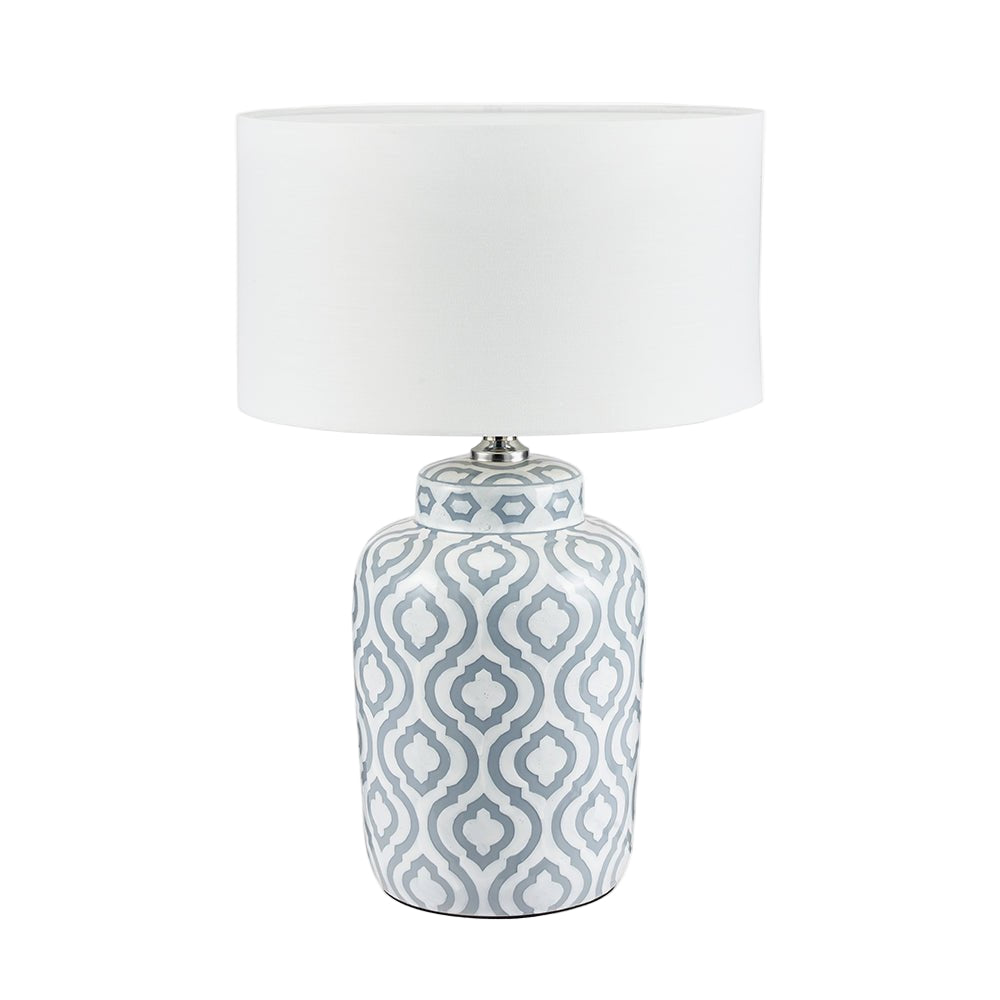 Celia Grey and White Pattern Ceramic Lamp - Ivory Shade4 - Duck Barn Interiors