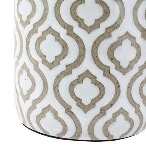 Celia Taupe Pattern Ceramic Lamp - Ivory Shade - Duck Barn Interiors