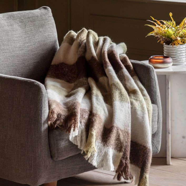 Check Faux Mohair Throw - Olive1 - Duck Barn Interiors