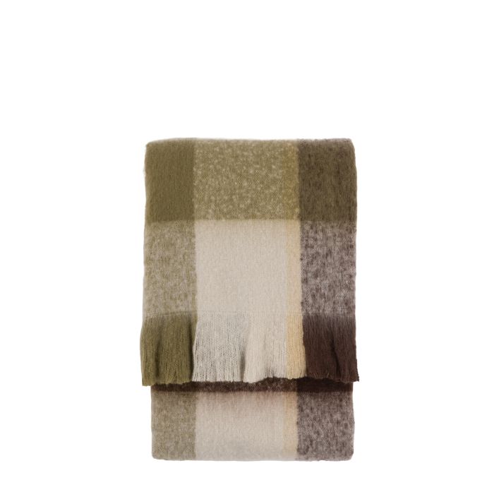 Check Faux Mohair Throw - Olive2 - Duck Barn Interiors