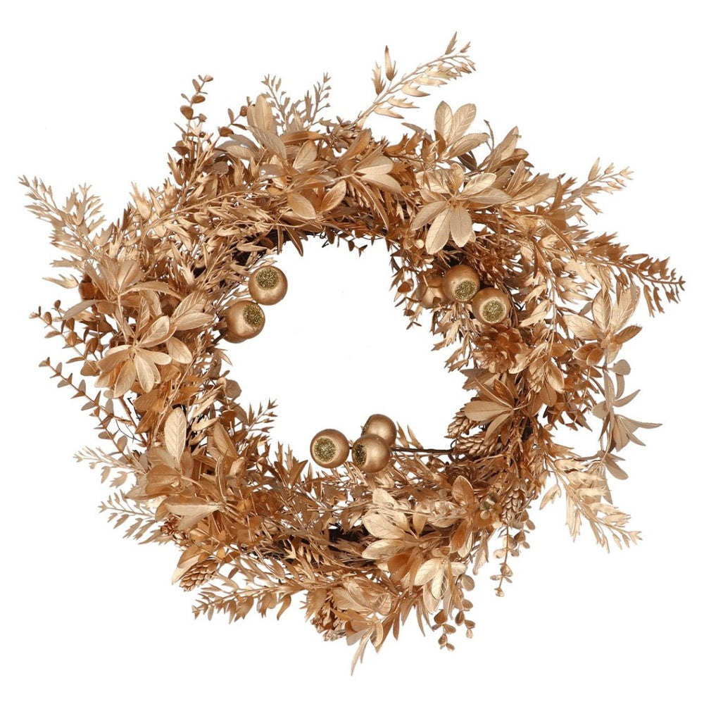 Christmas Wreath - Gold Mixed Leaf & Berry1 - Duck Barn Interiors
