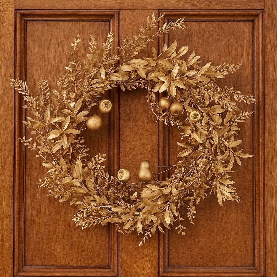 Christmas Wreath - Gold Mixed Leaf & Berry3 - Duck Barn Interiors