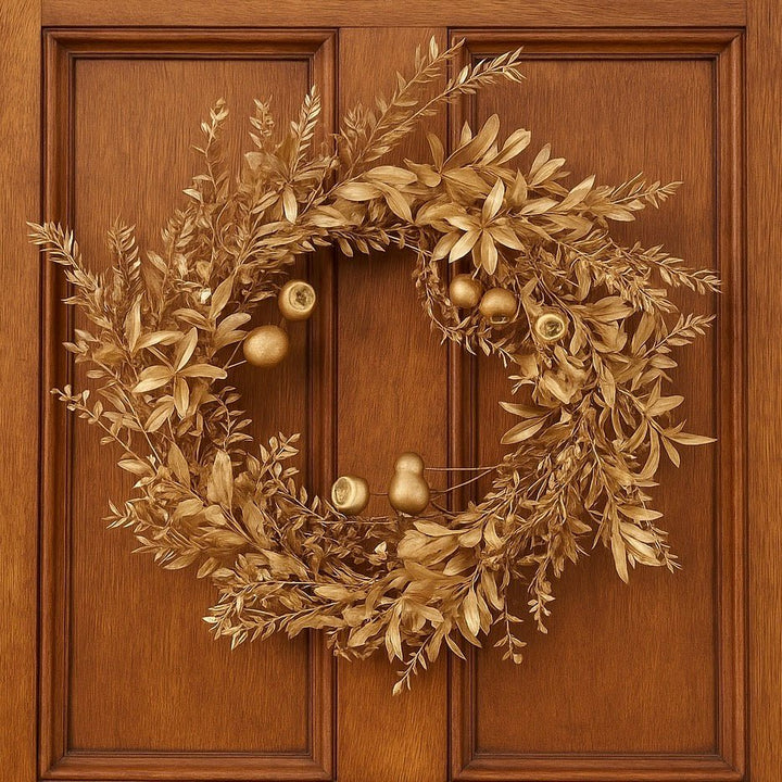 Christmas Wreath - Gold Mixed Leaf & Berry3 - Duck Barn Interiors