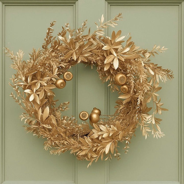 Christmas Wreath - Gold Mixed Leaf & Berry1 - Duck Barn Interiors