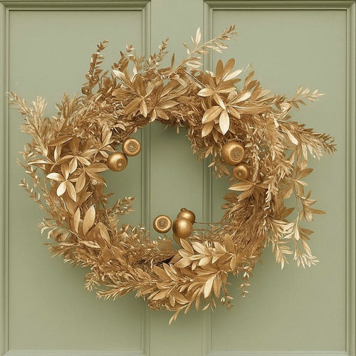 Christmas Wreath - Gold Mixed Leaf & Berry