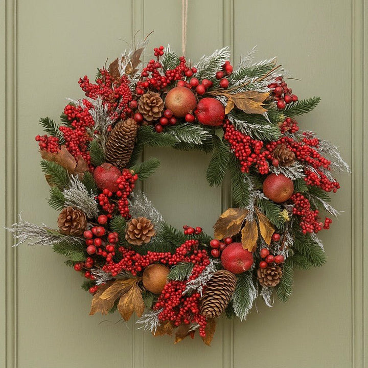 Christmas Wreath - Pine with Red Berries, Apples & Cones - 50cm1 - Duck Barn Interiors