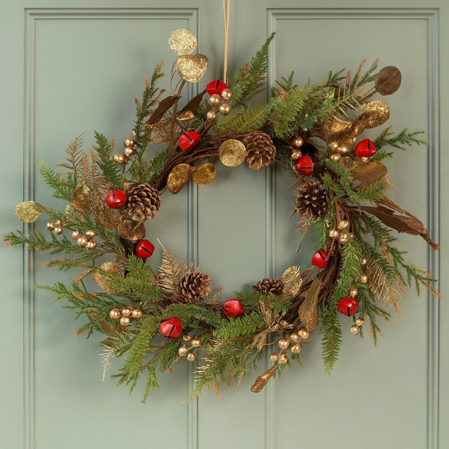 Christmas Wreath - Red Berry, Gold Fern & Green Fir - 55cm1 - Duck Barn Interiors