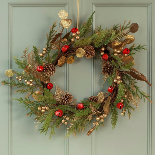 Christmas Wreath - Red Berry, Gold Fern & Green Fir - 55cm