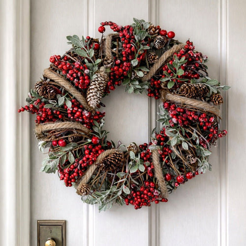 Christmas Wreath - Wire Wring with String Holly & Cones