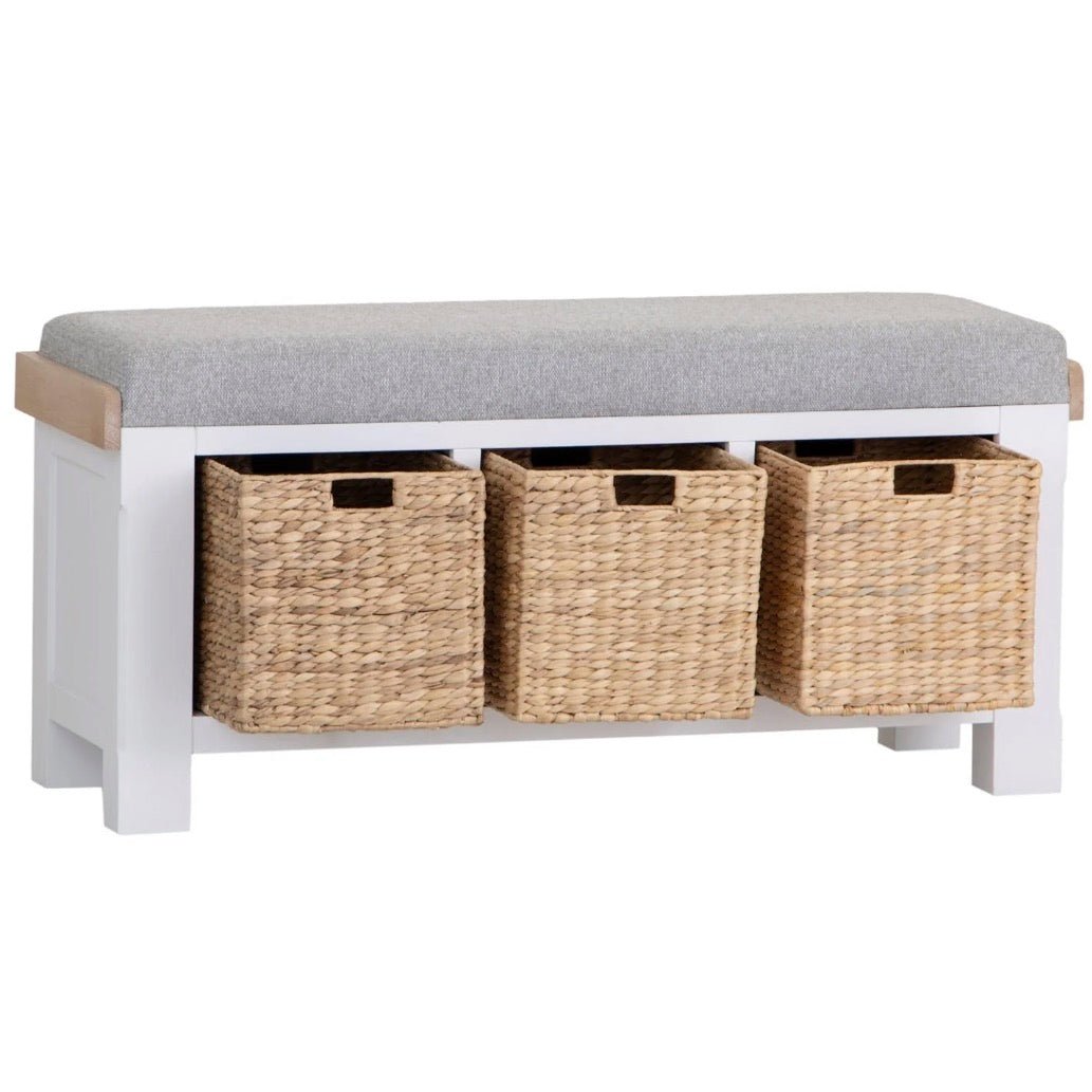 Clanfield White Hallway Storage Seating Bench5 - Duck Barn Interiors