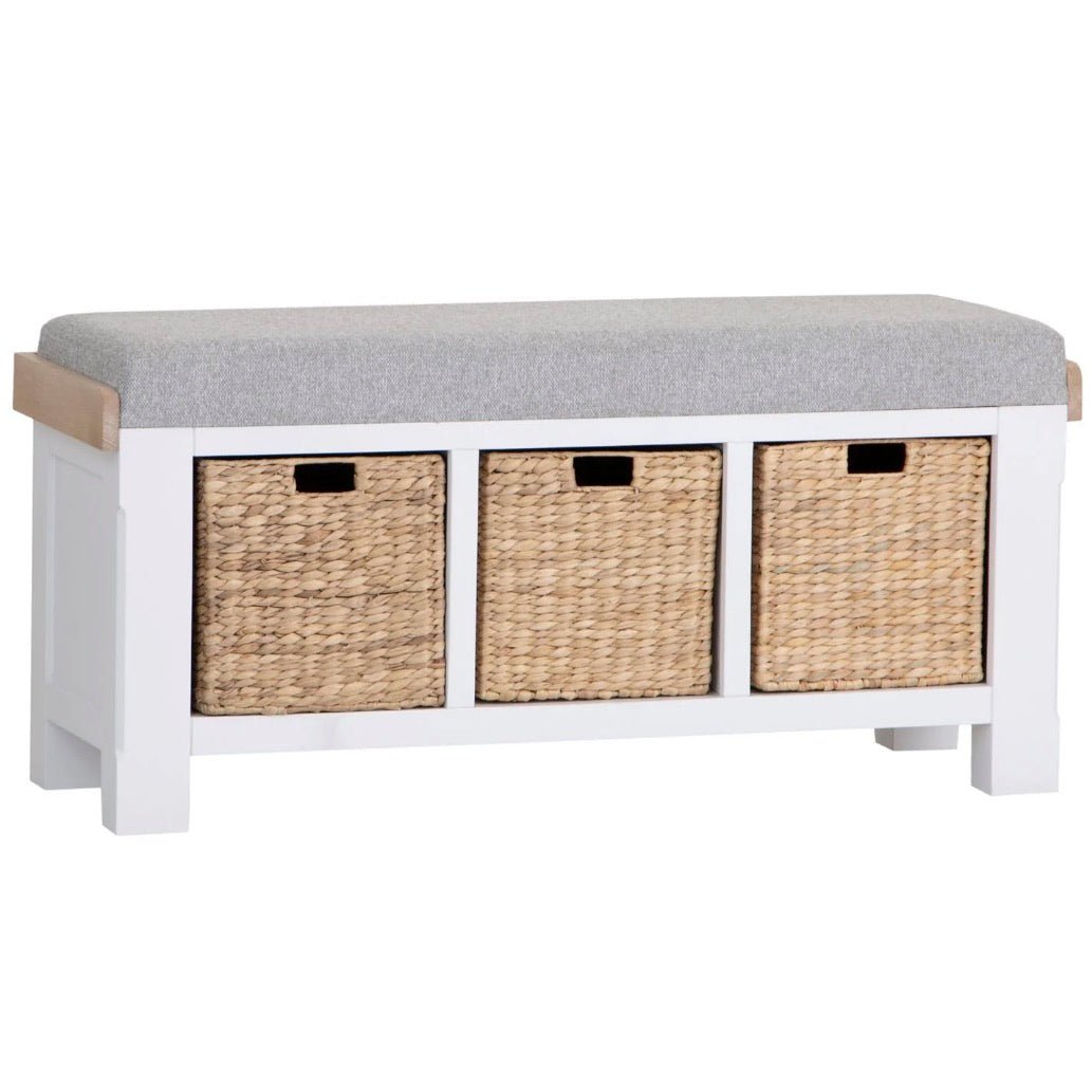 Clanfield White Hallway Storage Seating Bench4 - Duck Barn Interiors