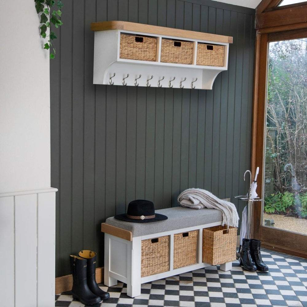 Clanfield White Large Hall Bench Top2 - Duck Barn Interiors
