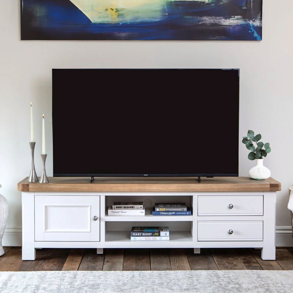 Clanfield White Large TV Unit1 - Duck Barn Interiors
