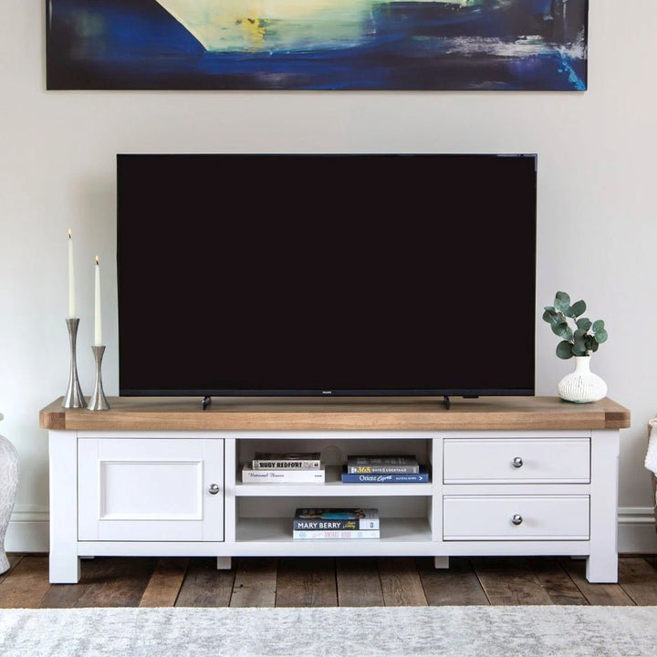 Clanfield White Large TV Unit1 - Duck Barn Interiors