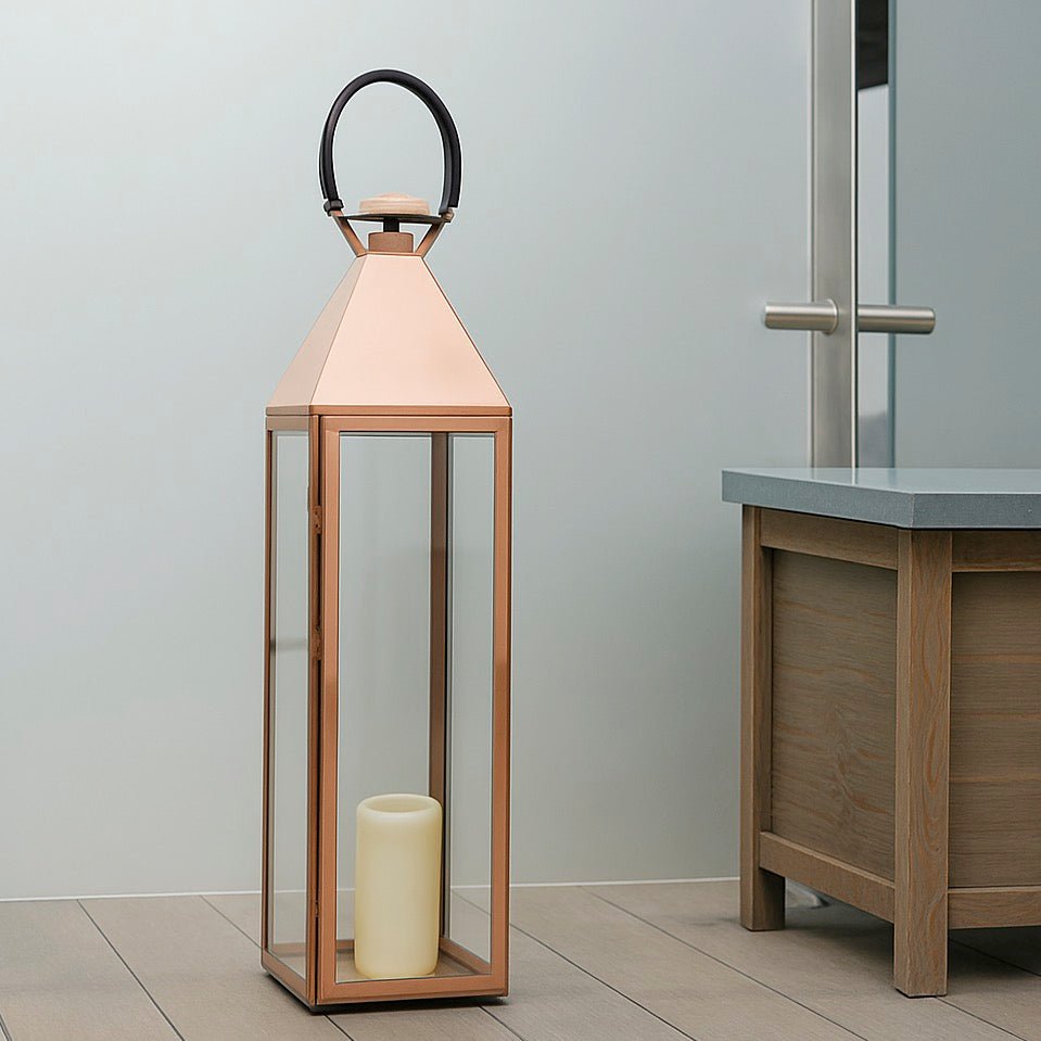 Copper Stainless Steel Glass Lantern - Large1 - Duck Barn Interiors