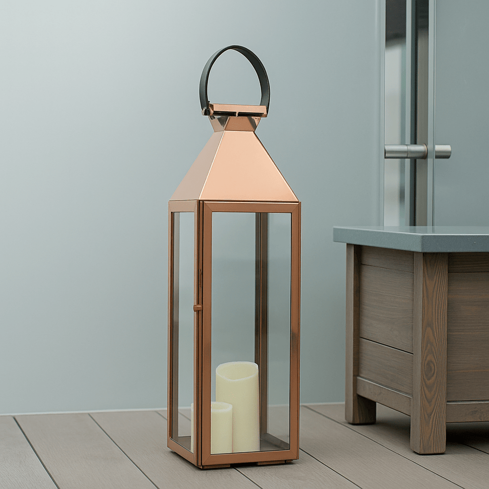Copper Stainless Steel Glass Lantern - Medium1 - Duck Barn Interiors
