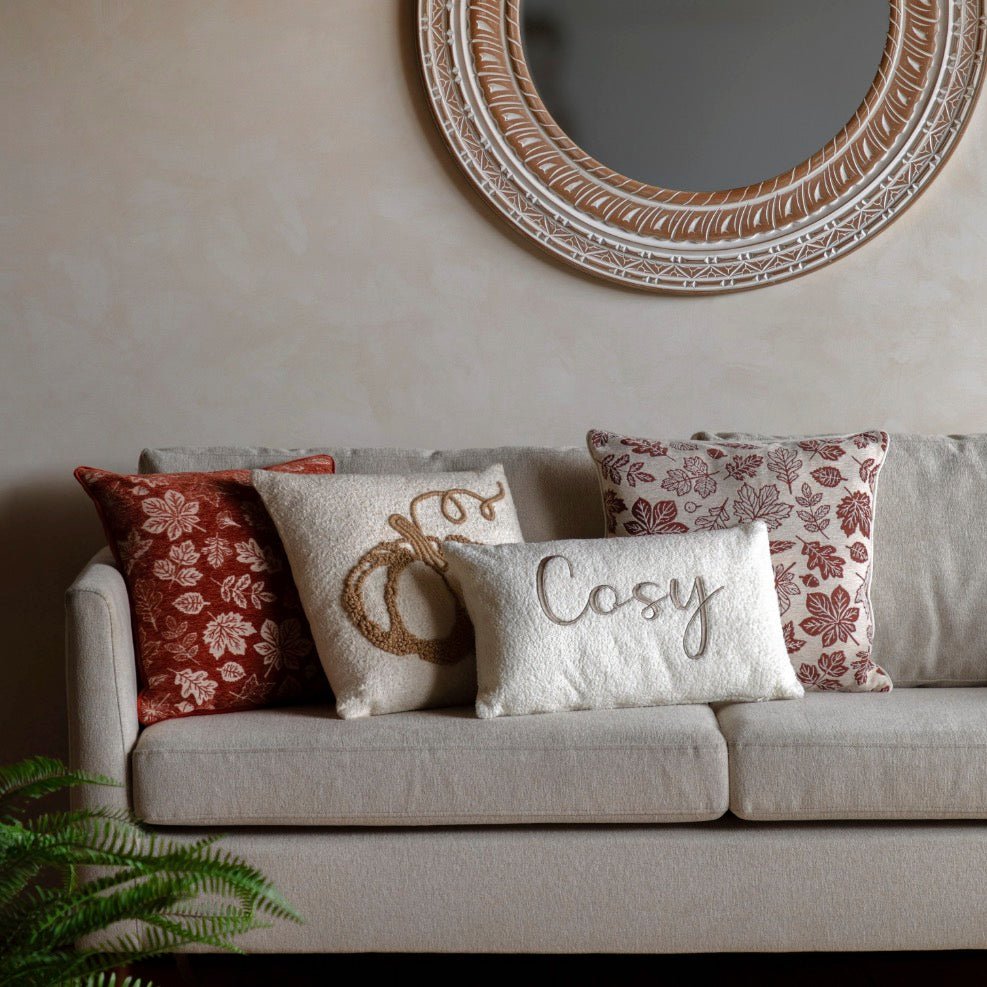 Cosy Embroidered White Boucle Cushion5 - Duck Barn Interiors