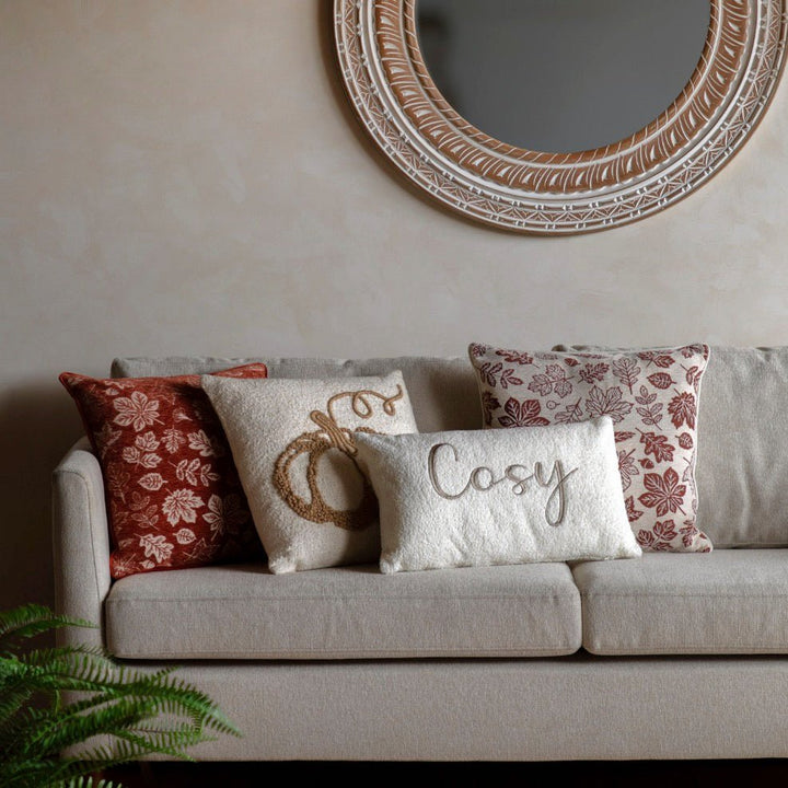 Cosy Embroidered White Boucle Cushion5 - Duck Barn Interiors