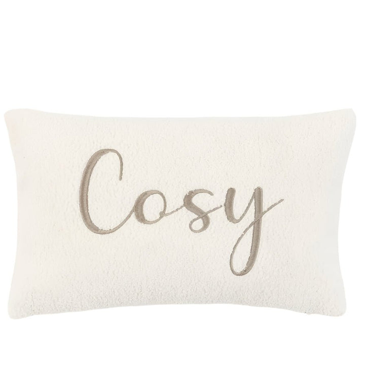 Cosy Embroidered White Boucle Cushion2 - Duck Barn Interiors