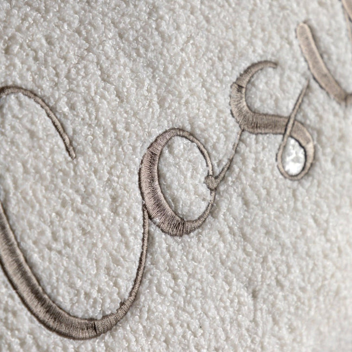 Cosy Embroidered White Boucle Cushion3 - Duck Barn Interiors