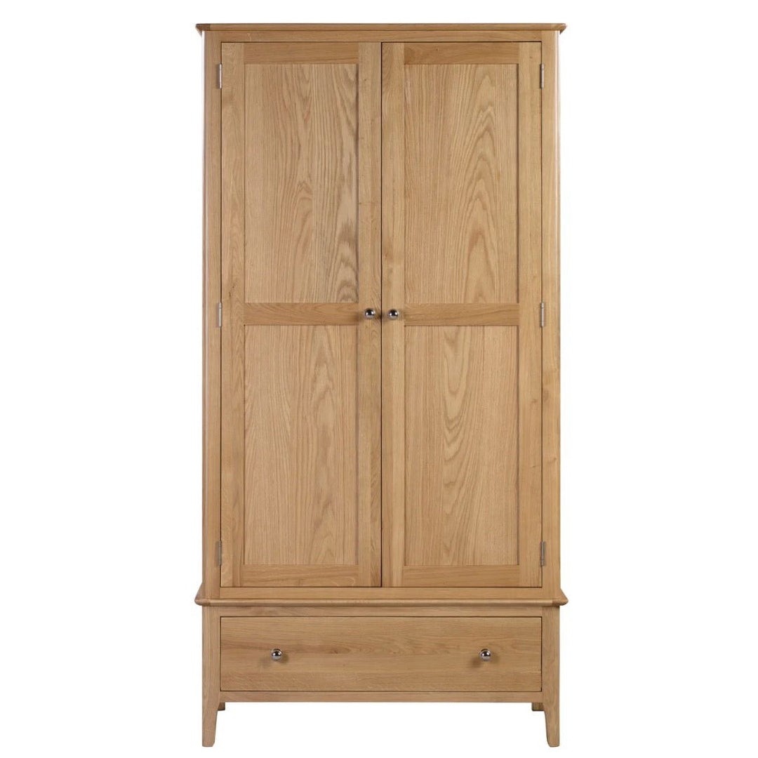 Cotswold Oak 2 Door 1 Drawer Wardrobe1 - Duck Barn Interiors