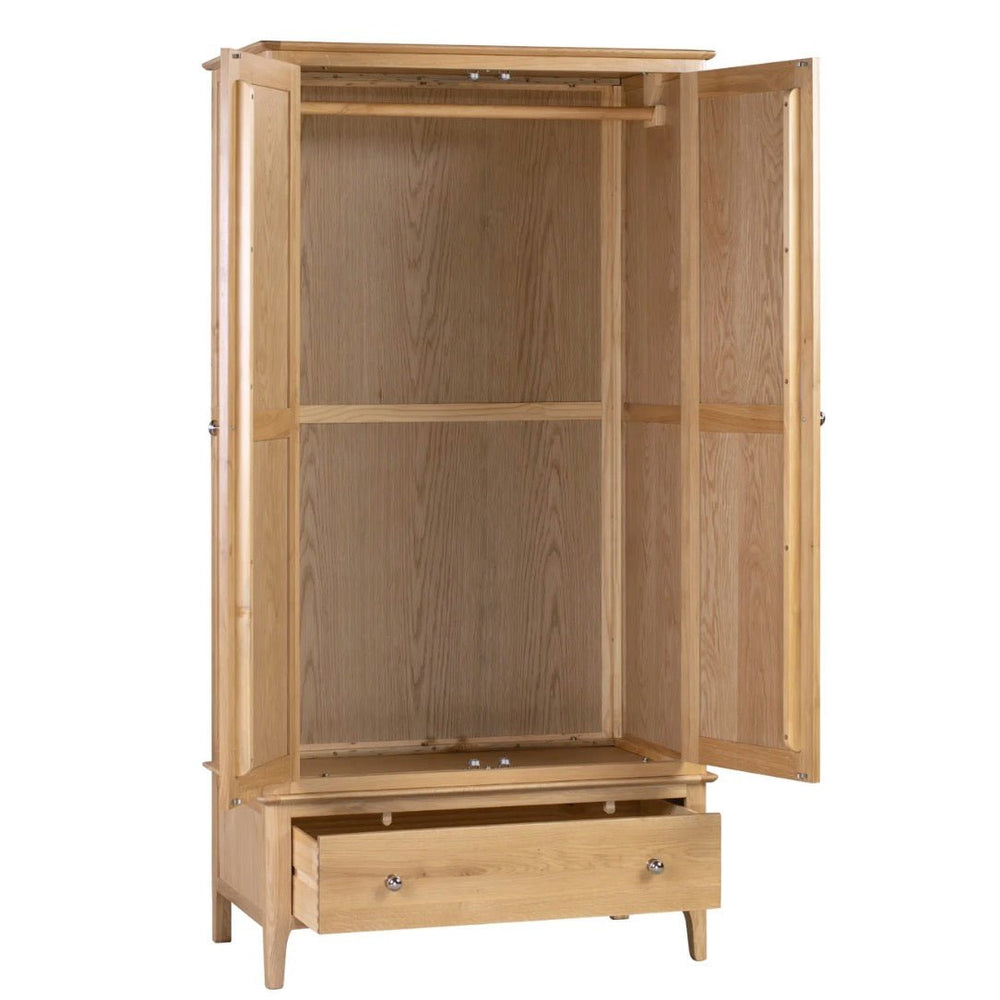 Cotswold Oak 2 Door 1 Drawer Wardrobe3 - Duck Barn Interiors