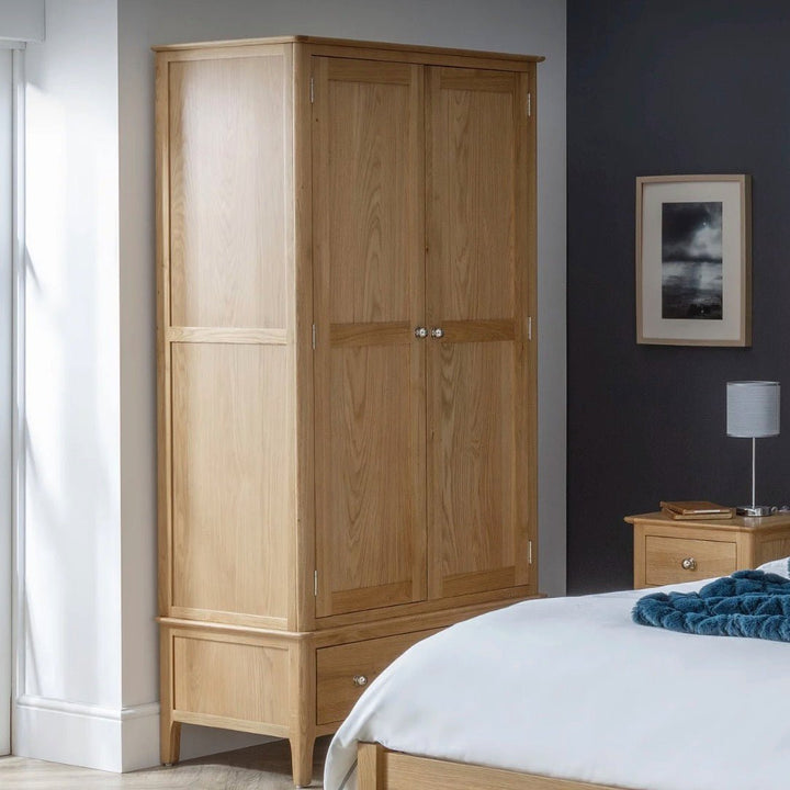 Cotswold Oak 2 Door 1 Drawer Wardrobe2 - Duck Barn Interiors