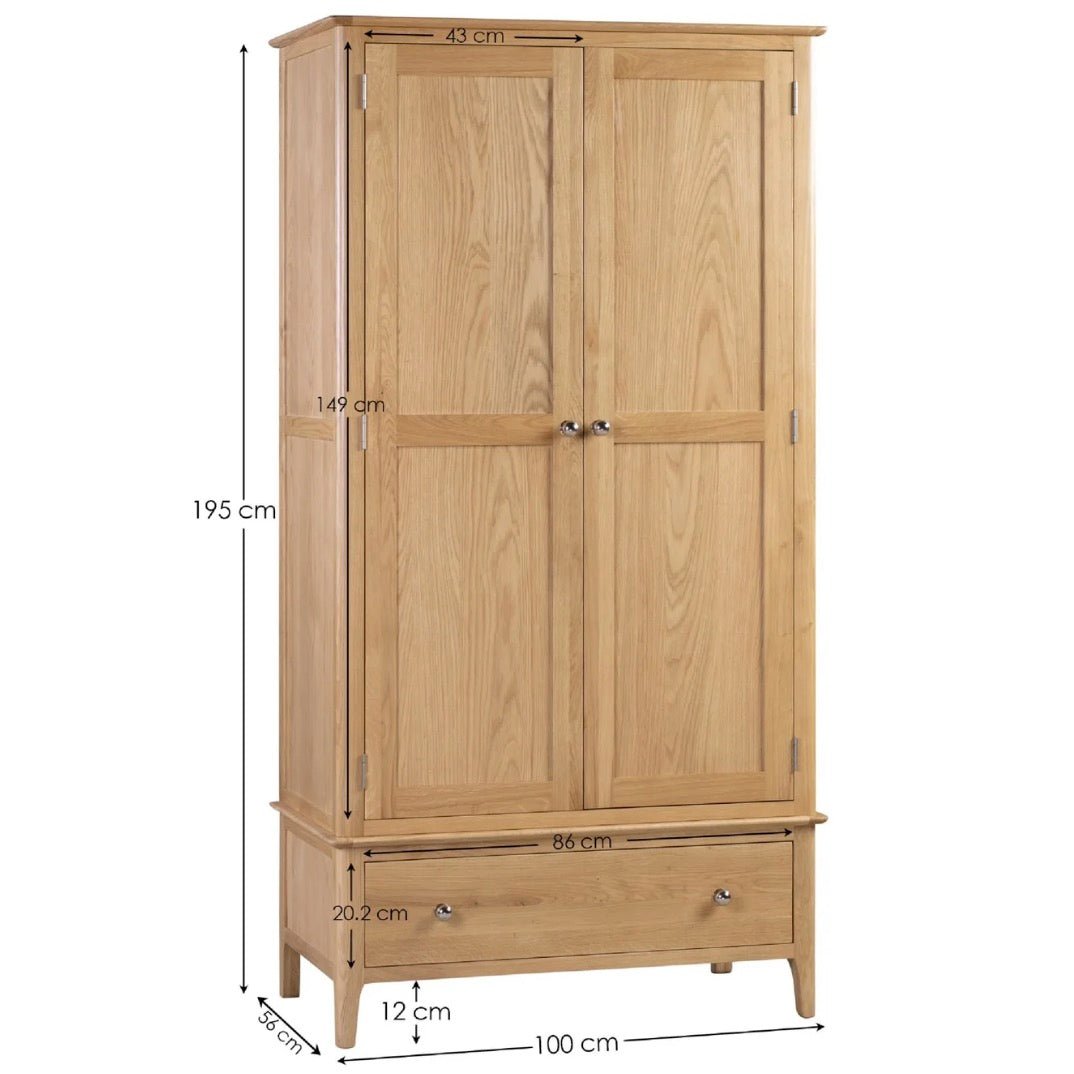 Cotswold Oak 2 Door 1 Drawer Wardrobe4 - Duck Barn Interiors