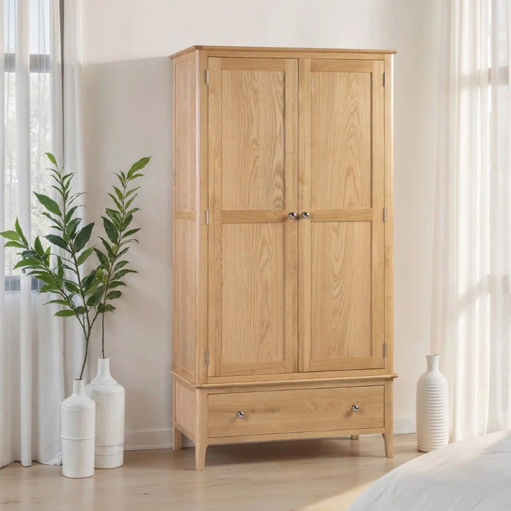 Cotswold Oak 2 Door 1 Drawer Wardrobe1 - Duck Barn Interiors