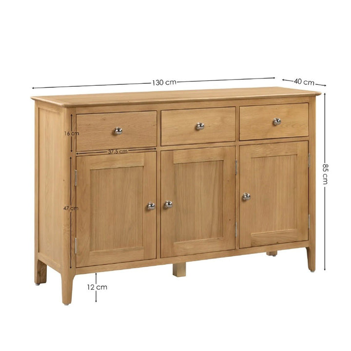 Cotswold Oak 3 Drawer 3 Door Sideboard10 - Duck Barn Interiors