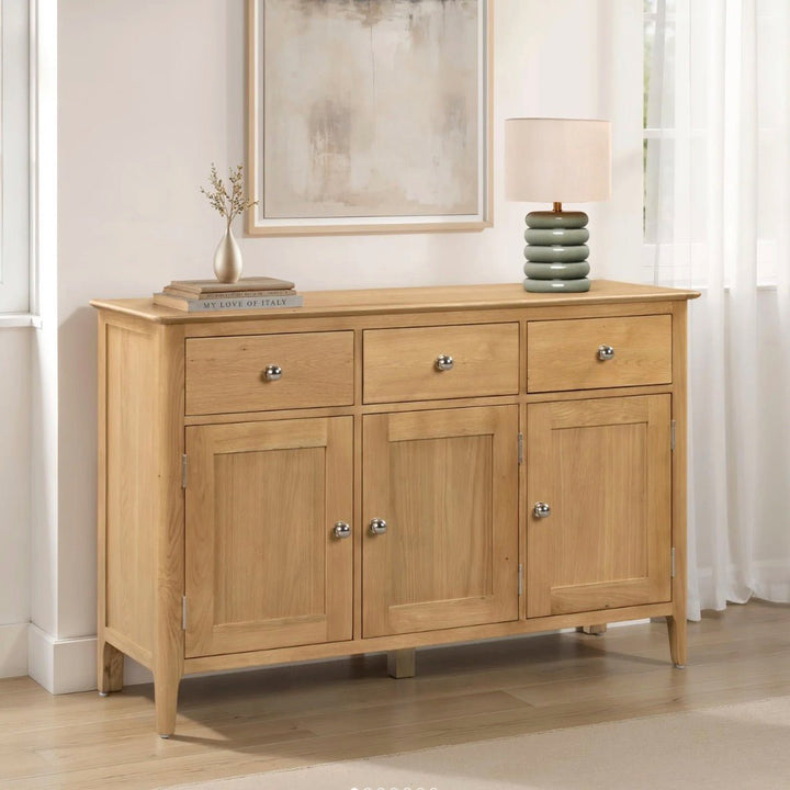 Cotswold Oak 3 Drawer 3 Door Sideboard1 - Duck Barn Interiors