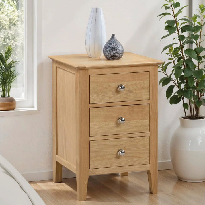 Cotswold Oak 3 Drawer Bedside Table1 - Duck Barn Interiors