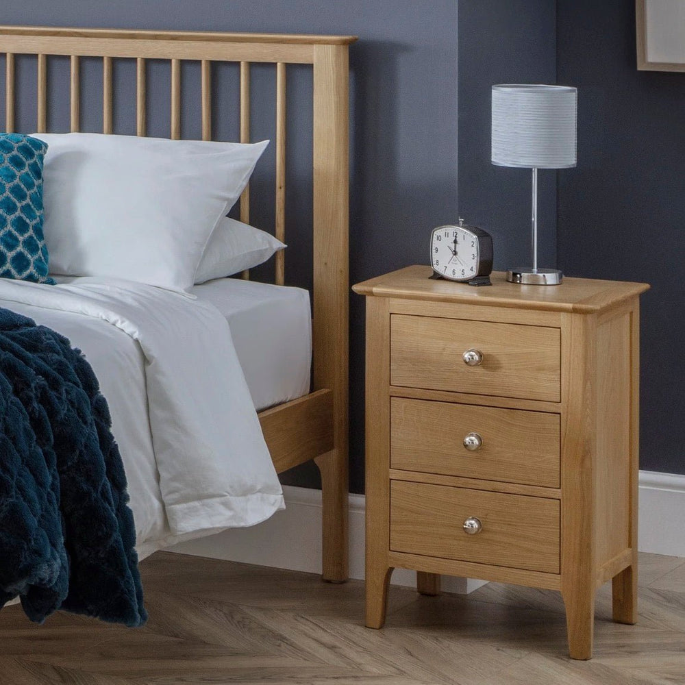 Cotswold Oak 3 Drawer Bedside Table2 - Duck Barn Interiors