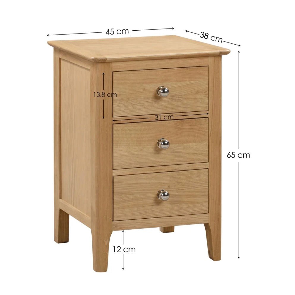 Cotswold Oak 3 Drawer Bedside Table8 - Duck Barn Interiors