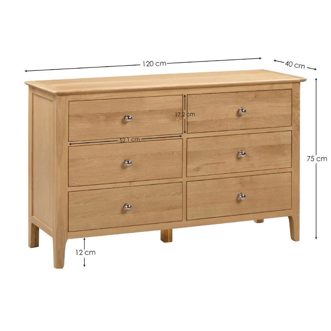 Cotswold Oak 6 Drawer Wide Chest of Drawers9 - Duck Barn Interiors