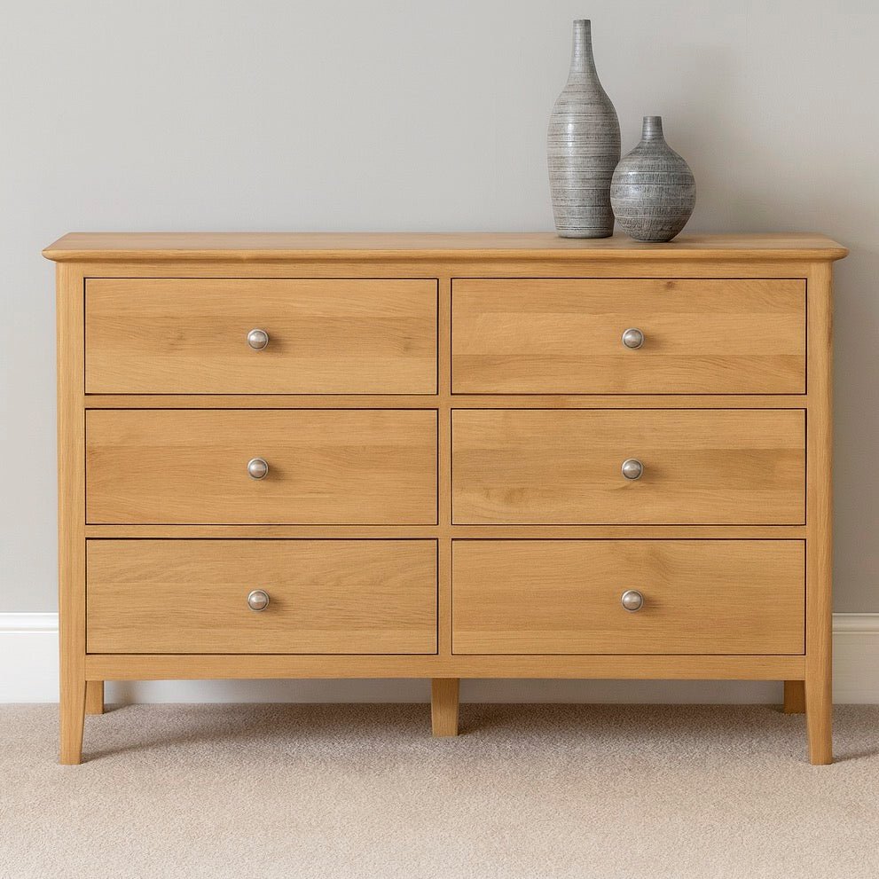 Cotswold Oak 6 Drawer Wide Chest of Drawers2 - Duck Barn Interiors