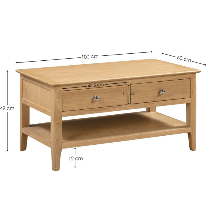 Cotswold Oak Coffee Table with 2 Drawers7 - Duck Barn Interiors