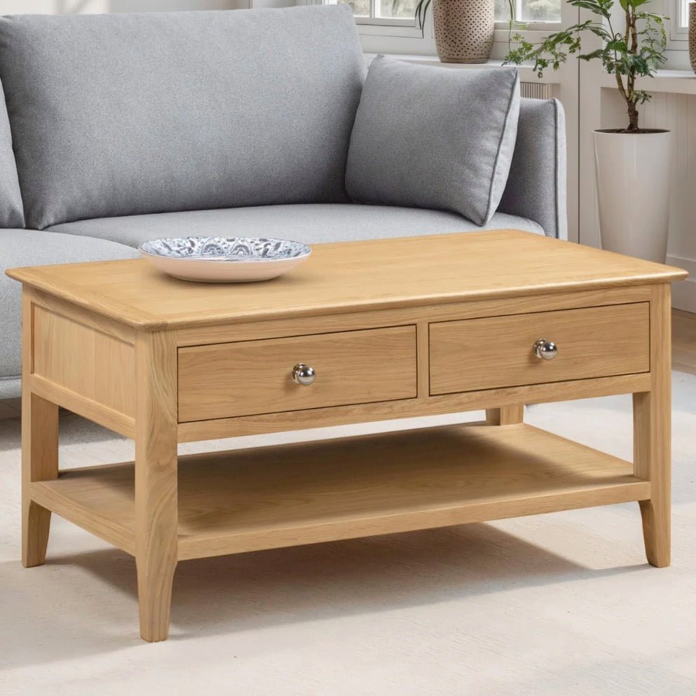 Cotswold Oak Coffee Table with 2 Drawers1 - Duck Barn Interiors