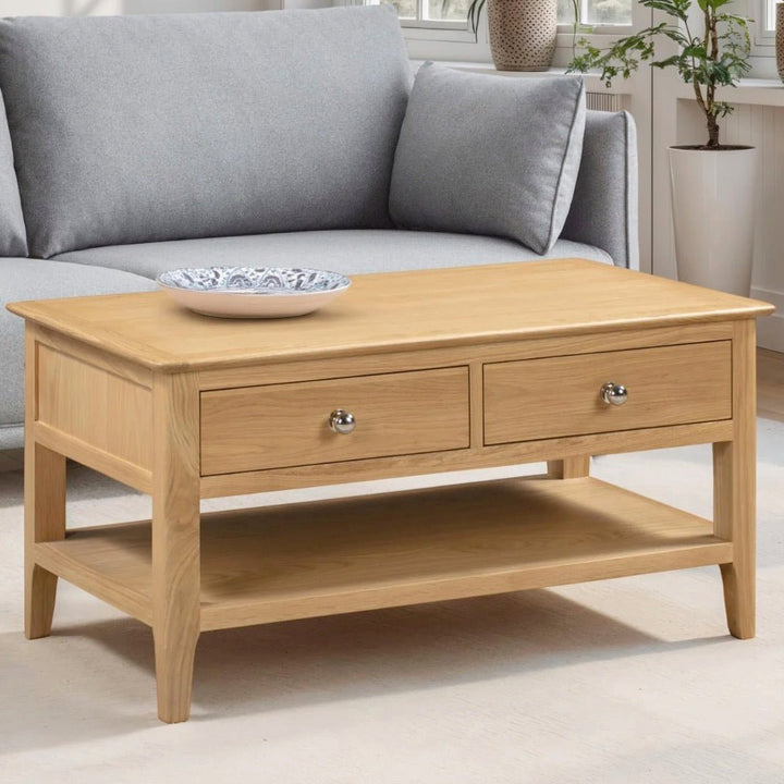 Cotswold Oak Coffee Table with 2 Drawers1 - Duck Barn Interiors