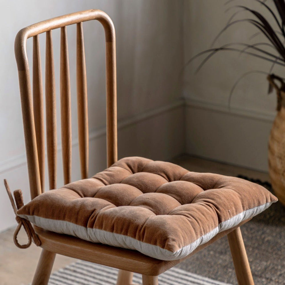 Cotton Velvet Seat Pad Cushion - Tan2 - Duck Barn Interiors