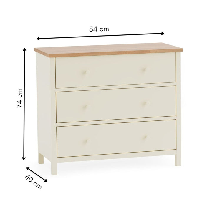 Coxmoor 3 Drawer Chest - Ivory and Oak8 - Duck Barn Interiors