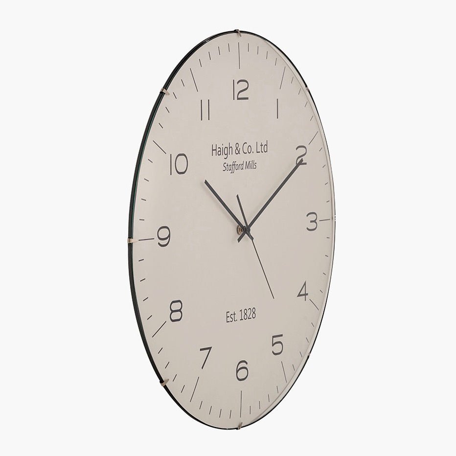 Cream and Black Dome Glass Large Wall Clock (50cm)3 - Duck Barn Interiors