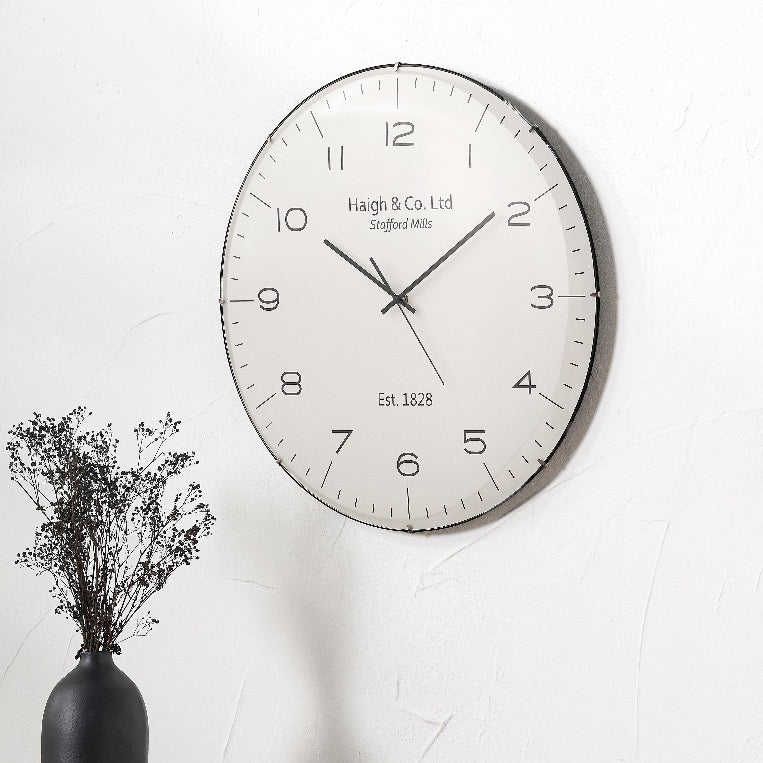 Cream and Black Dome Glass Large Wall Clock (50cm)1 - Duck Barn Interiors