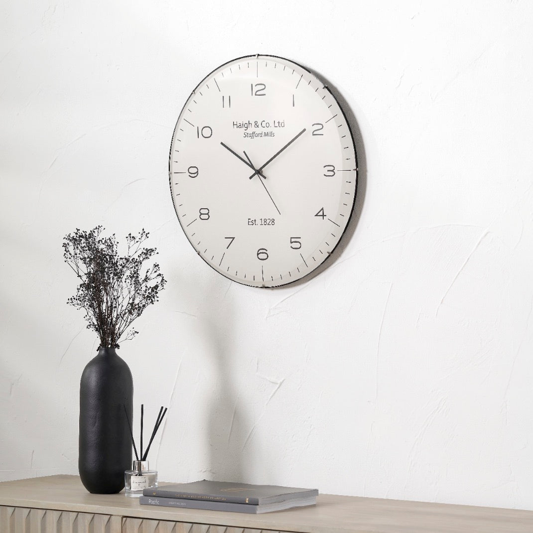 Cream and Black Dome Glass Large Wall Clock (50cm)8 - Duck Barn Interiors