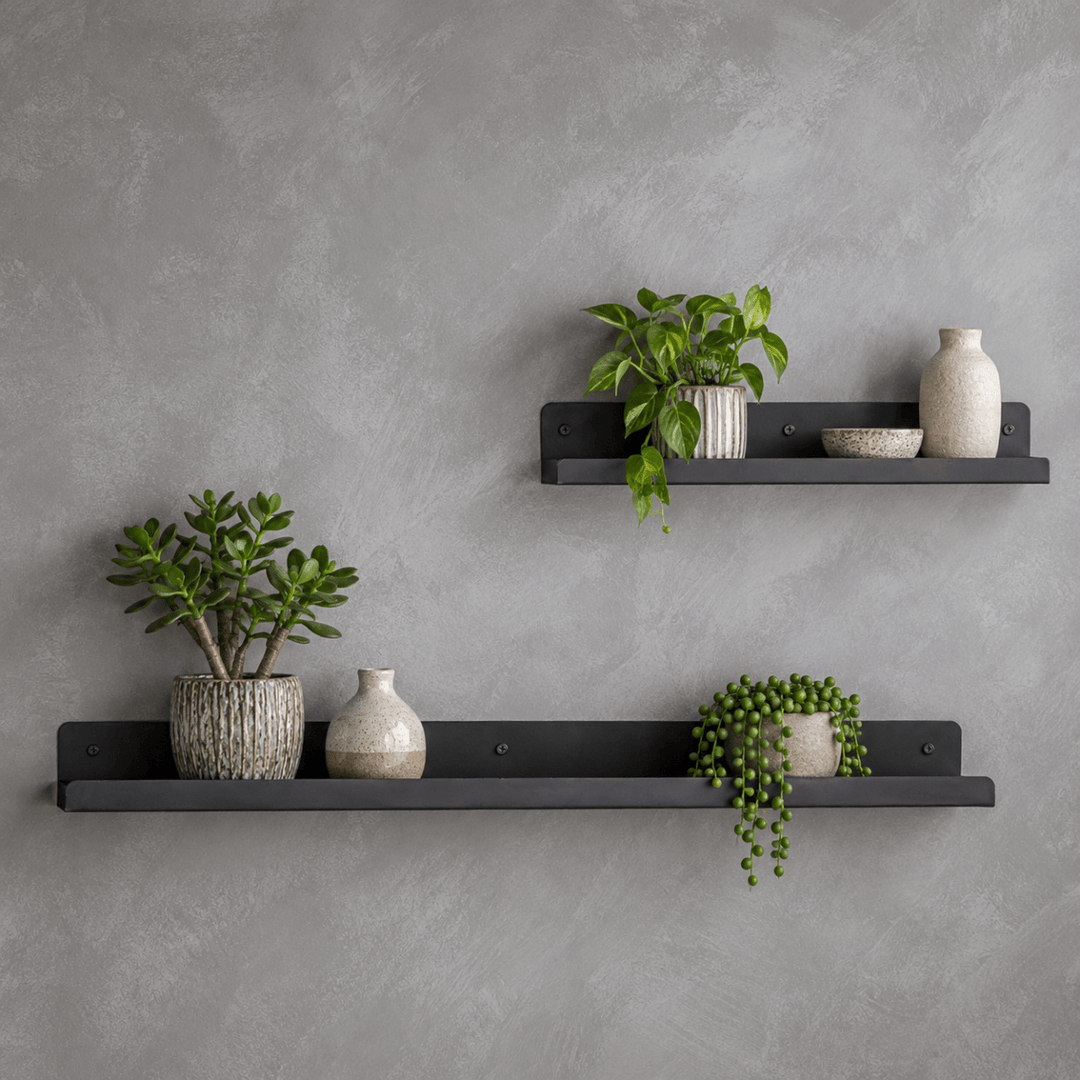 Crofton Black Metal Wall Shelf - 2 Sizes1 - Duck Barn Interiors